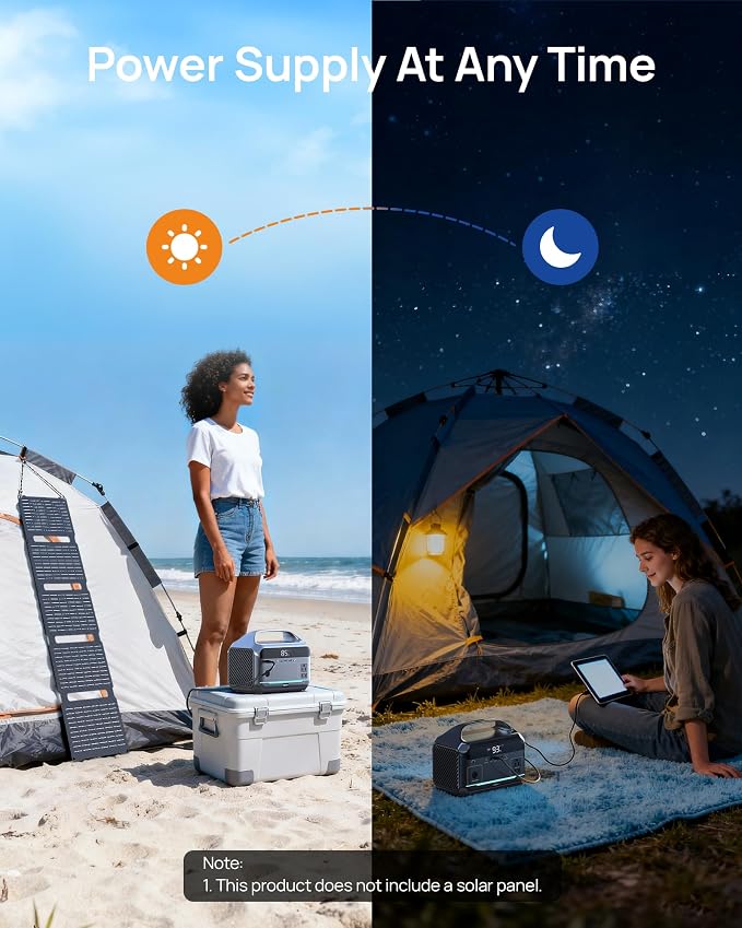 Portable Power Station 600W Surge, 288Wh Solar Generator, LiFeP04 Battery with 300W AC Outlets, Power Bank for Outdoor Camping, CPAP, Traveling, Home & Emergency