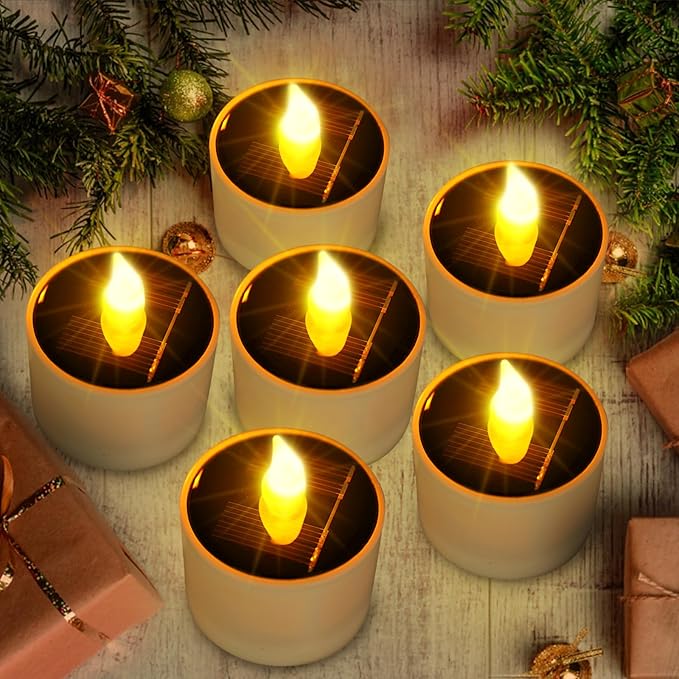 Solar Tea Lights Outdoor Waterproof - 12 Pack Flameless Flickering Solar Candles Reusable LED Tea Light Candles Rechargeable Dusk to Dawn Lighting for Lanterns Garden Camping Home Decor, 2.3''x2.1''