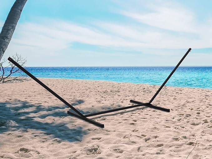 SUPERJARE 12 FT Hammock Stand Only, 450 lbs Capacity Heavy Duty Steel Hammock Stand, Portable Carrying Bag, 2 Person, Rust-Resistant Finish, Perfect for Patio, Camping, Indoor, Outdoor - Black