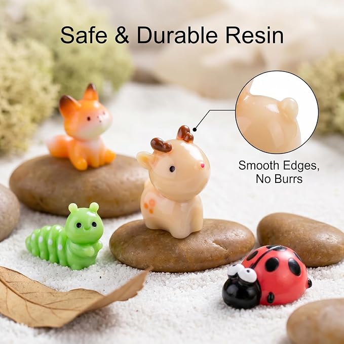 Zerobe 40Pcs Mini Forest Animal Figurines: Resin Fairy Garden Accessories | 40 Unique Resin Forest Animal Figurines: Small miniature garden figurines for DIY crafts, terrarium decor & mini displays.