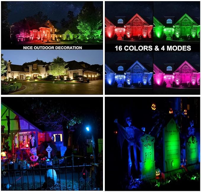 Junview Christmas Outdoor Spotlight 120V LED Spot Lights Outdoor RGB 12W Color Changing Landscape Lights with Remote Control Waterproof Spot Lights Outdoor for Yard Path Garden Decorative (2Pack)