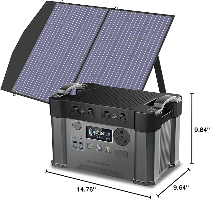 ALLPOWERS S2000 Pro Solar Generator with SE100 100W Foldable Solar Panel, 1451Wh 2400W (Peak 4000W) AC Portable Power Station, UPS Function, Solar Backup Power for Home Emergency RV Outdoor Camping