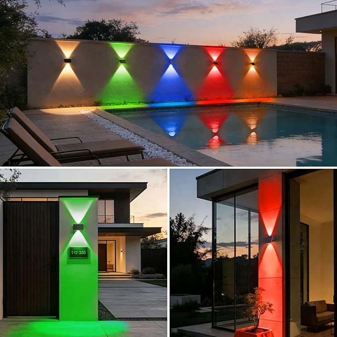 Solar Fence Lights Outdoor, 10 Pack White & RGB Up and Down Solar Wall Lights, IP67 Waterproof LED Dusk to Dawn Solar Powered Fence Lights for Patio, Backyard, Deck, Garden, Yard, Outdoor Wall Decor