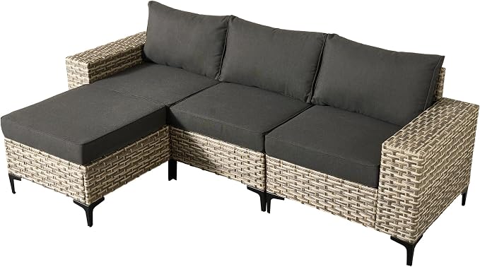 Patio Furniture Set, 4 Pieces Outdoor Wicker Conversation Sets with Coffee Table Outdoor Sectional Sofa for Balcony Backyard Poolside Garden Lawn (Black)