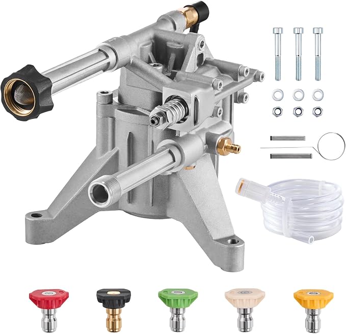Happybuy Pressure Washer Pump, 7/8" Shaft Vertical, 3100 PSI, 2.5GPM, Replacement Power Washer Pumps Kit with 5 Nozzles, Hardware and Siphon Tube, Compatible with Honda, Troy Bilt, PowerStroke