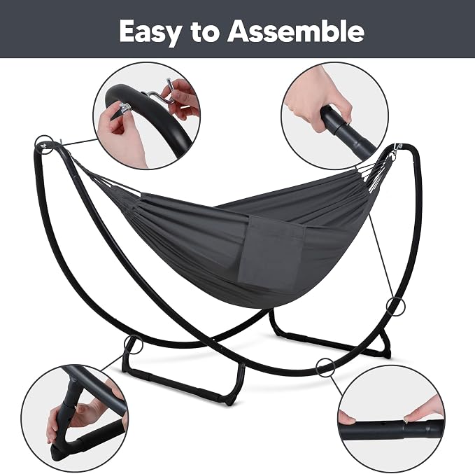 SUNCREAT Hammocks for Outside with Stand, Porch Hammock and Stand, 475 lbs Capacity, Patent Pending, Dark Gray