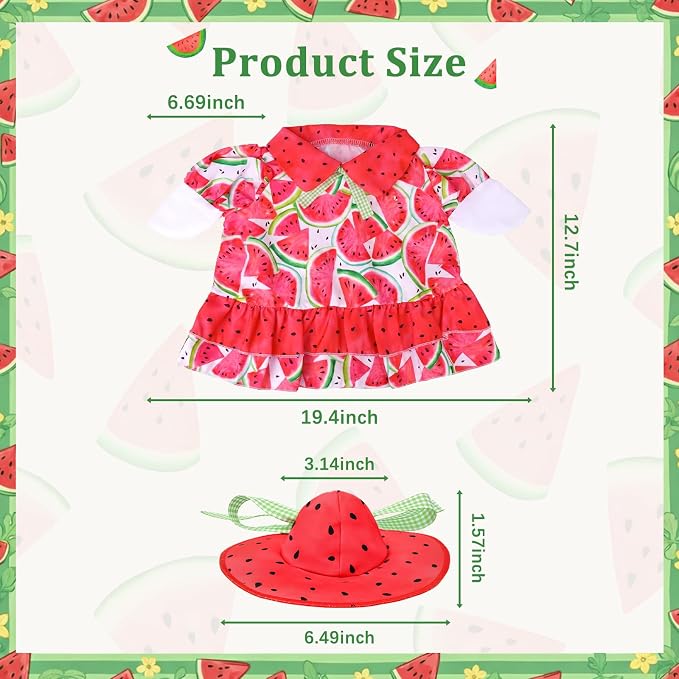 Watermelon Porch Goose Outfit, 23 inch Porch Goose Summer Outfit with Watermelon Dress and Hat, Cute Goose Clothes for Outdoor Garden Yard Patio Lawn Art Decor
