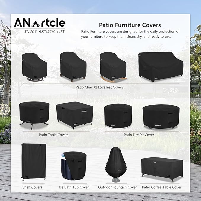 ANartcle Swivel Patio Chair Cover 4 Pack,600D Waterproof Heavy Duty Outdoor Chair Cover(35 W x 37 D x 36 H inches),Patio Furniture Covers,Outdoor Furniture Covers Waterproof,Black