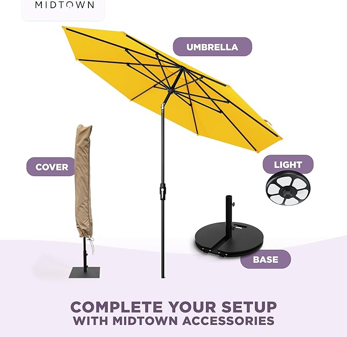 Midtown Umbrellas – The Swilt 8 Ft Patio Umbrella with 360° Swivel & Tilt Mechanism, Sunbrella Fabric & 8 Fiberglass Ribs – Outdoor Umbrella for Deck, Pool & Cafes – Yellow Canopy, Black Pole