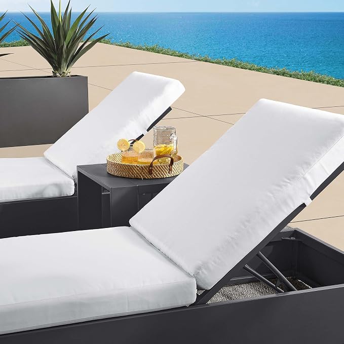 Modway Tahoe Aluminum Outdoor Patio Set of 2 Chaise Side Gray White, 3-Piece Set of Pool Lounge Chairs and Accent Table for Backyard Furniture