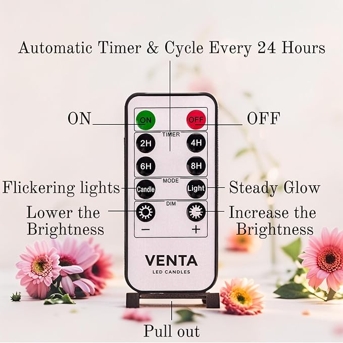 VENTA Flickering Flameless Candles with Remote Control - Led Candles Battery Operated - Battery Operated Candle for Decoration Table, Timer & Dimmer Features, Set - 3Pcs (4",5",6") (Red)