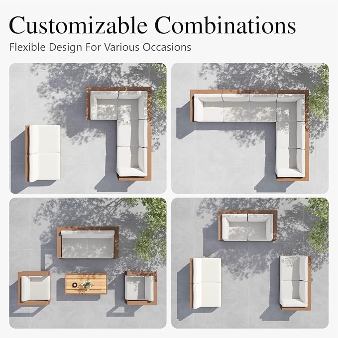 Sophia & William HDPE Patio Furniture Set,Modern Patio Sectional Sofa Set with 9.8" Cushions and High Back, L Shape Deep Seating Outdoor Conversation Set for Porch, Backyard(Beige, 6 Pieces)