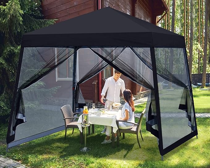 MASTERCANOPY Pop Up Gazebo Canopy with Mosquito Netting (10x10, Black)