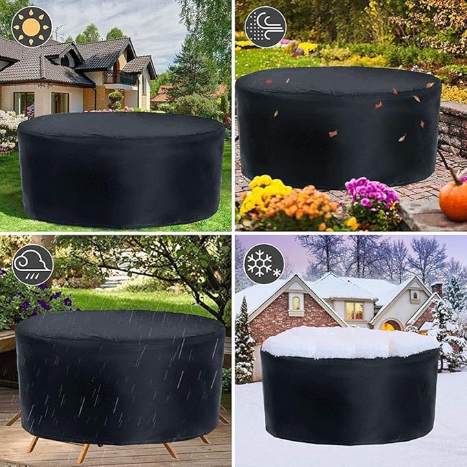 Round Outdoor Table Cover Waterproof 600D Round Patio Furniture Covers Patio Table Cover for Table and Chair Sets Rainproof & Snowproof Patio Cover 100" Dia x 38" H / 250x95cm