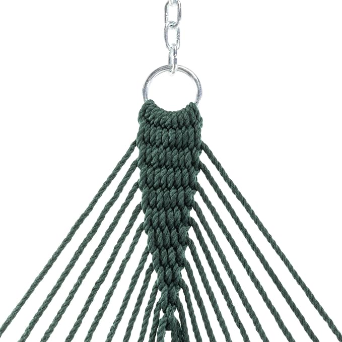 Original Pawleys Island Single Green DuraCord Rope Hammock – 12 ft. x 50 in., 1-Person, 450 lb Capacity, Oak Spreader Bar, Zinc-Plated Hardware, Handcrafted in the USA
