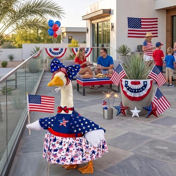 STONESTAR Patriotic 4th of July Porch Goose Outfits for 23" H Lawn Statue, Summer Goose Clothes Costume for Independence Day & Memorial Day Outdoor Garden Yard Patio Anniversary Decoration
