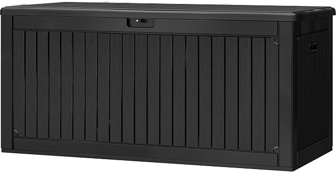 DWVO 320 Gallon Resin Outdoor Storage Box, XXL Double-Wall Waterproof Deck Box with Divider, Doubles as Table or Seating with 1000 lbs Capacity, Lockable (Black)