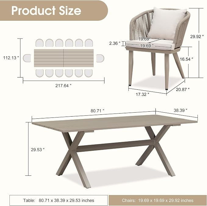 PURPLE LEAF 16 Pieces Patio Dining Set Wicker Outdoor Furniture Rectangular Table and Chairs Set for Garden Deck Aluminum Frame Backyard Kitchen Set, Cushions and Pillows Included Champagne