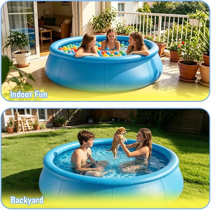 8FT x 25IN Round Inflatable Swimming Pool, Blow Up Above Ground Pool for Adults Indoor & Outdoor Summer Water Party Backyard Garden Lawn