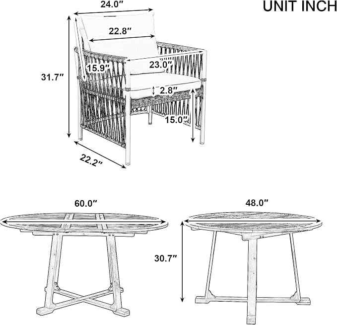 Merax 5 Piece Patio Dining Set, Outdoor Acacia Wood Extendable Round Table with 12 Inch Butterfly Leaf and 4 Rattan Arm Chairs w/Cousions & Pillows for Backyard,Balcony, Garden, Poolside, Natural