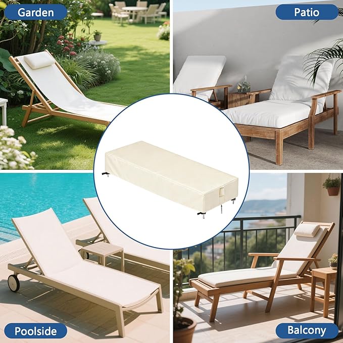 Chaise Lounge Covers, 2 Pack Waterproof Outdoor Lounge Chair Covers for Patio Furniture, Pool Lounge Chair Outdoor Furniture Cover - 80 x 30 x 13 Inch, Beige