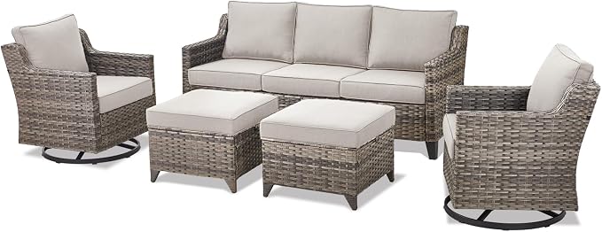Outdoor Patio Furniture Set-5 Pieces All-Weather Wicker Outdoor Furniture with Swivel Patio Chairs Outdoor Patio Conversation Set for Garden Porch Deck Grey/Beige