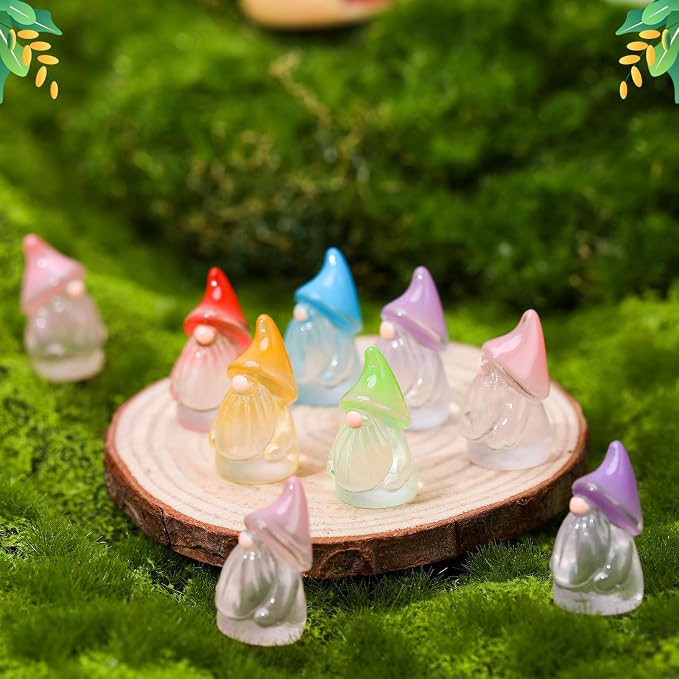 30 Pcs Luminous Mini Resin Gnomes, Tiny Gnomes Fairy Garden Statues Glow in The Dark Miniature Gnome Figurines Decor for Landscape, Outdoor, Patio, Yard, Lawn (6 Colors)