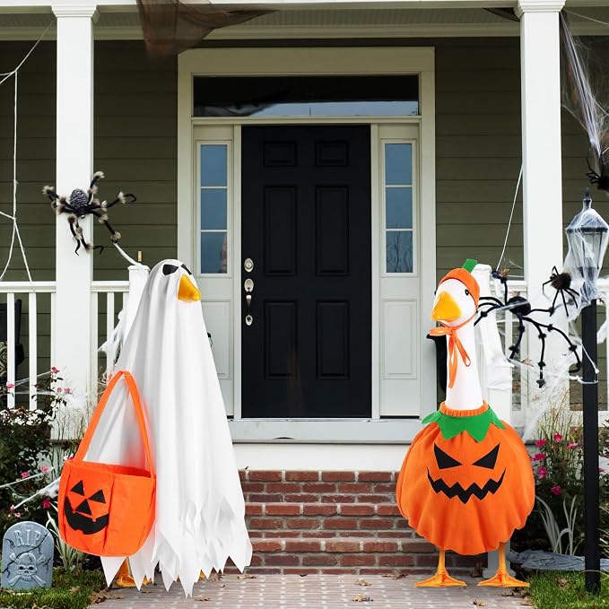 2 Set Halloween Goose Outfit Lawn Porch Goose Cloths Plastic Clothing Fall Halloween Outfit for 23 Inches Outdoor Patio Yard Lawn Art Decoration