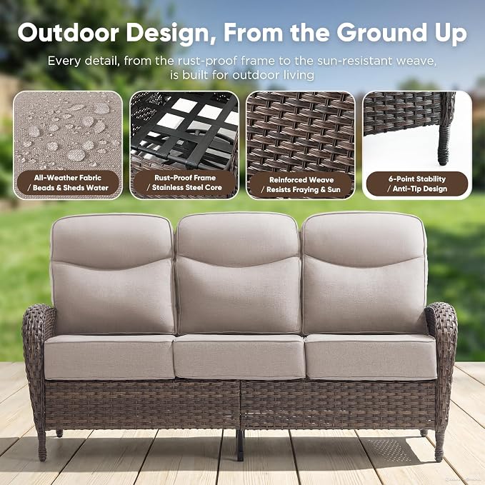 9-Piece Patio Furniture Set with Upgraded 6" Thick Cushion - High Back Outdoor Swivel Rocker Chairs Set of 2 with 3-Seater Sofa,Ottomans,Wicker Outdoor Conversation Set for Deck, Porch, Yard, Poolside
