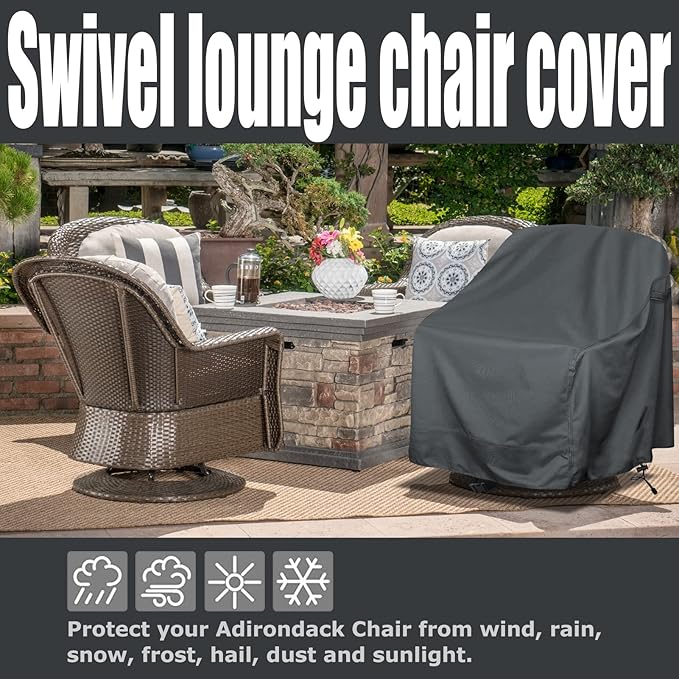 Outdoor Swivel Lounge Chair Cover 1 Pack, Fits to (30" W X 34" D X 38.5" H) Lawn Patio Chairs, 420D Tear-Resistant, UV Resistant, Waterproof for Furniture Covers, Gray