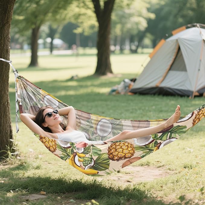 Camping Hammock Outdoor Hammocks for Outside Banana Pineapple Coconut Beach Trees Portable Lightweight with Pockets Tree Straps Indoor Small