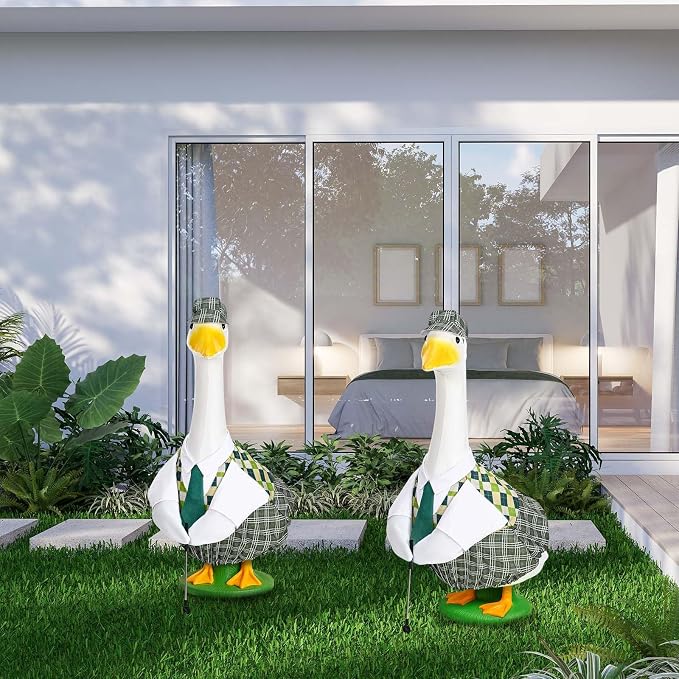 Golfer Goose Outfit for 23 Inch Porch Goose Statue Golf Clothes with Hat Tie Shirt and Club for Garden Yard Patio Decor