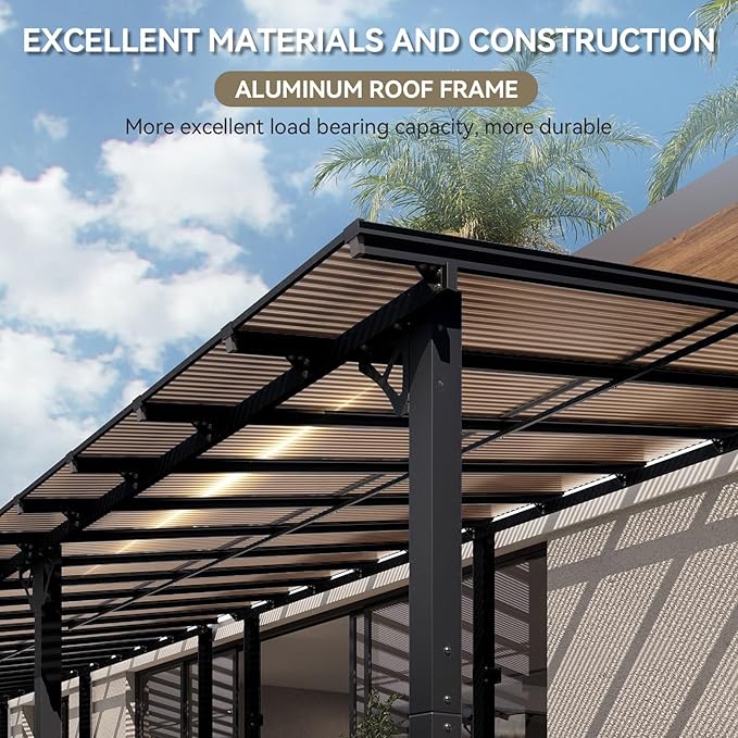Aoxun 42' x 10' Pergola for Patio, Gazebo with Sloped Roof, Grill Pergola Large Wall-Mounted Heavy Duty Awnings, for Backyard, Deck, Patio
