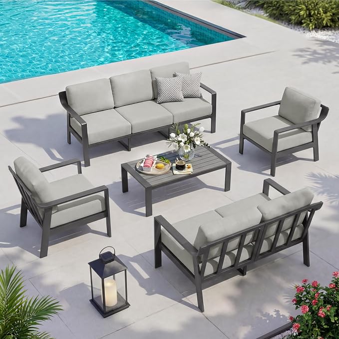 KISLOT Aluminum Outdoor Patio Furniture Loveseat,3 Seater Outside Patio Sofa with Washable Thick Cushion, Patio Sofa Couch for Porch, Balcony, Deck, Yard,Gray Aluminum Frame
