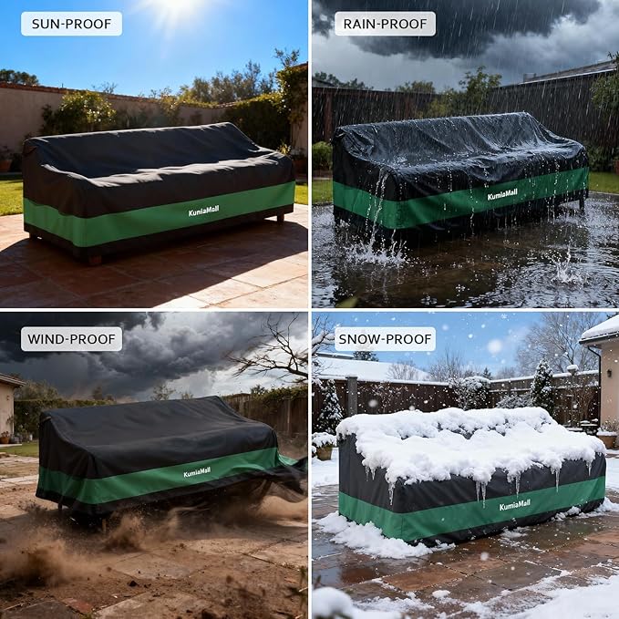 Waterproof Outdoor Sofa Cover, 2-Seater Heavy Duty Patio Loveseat Covers, 54" W x 38" D x 35" H, All-Weather Protective Furniture Cover Black & Green