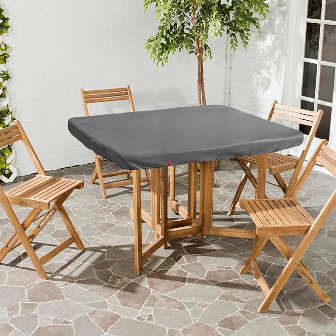 Outdoor Square Table Cover Waterproof UV-Resistant for 40 x 40 Inch Patio Tables - Heavy Duty Weatherproof Table Top Protector with Elastic Hem (Grey)