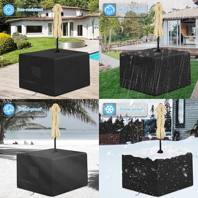 SIRUITON Square Patio Table Cover with Umbrella Hole 66"L x 66"W x 23.6"H (COVER SIZE,NOT TABLE SIZE) Heavy Duty 600D Oxford Fabric Outdoor Waterproof Lawn Patio Furniture Covers