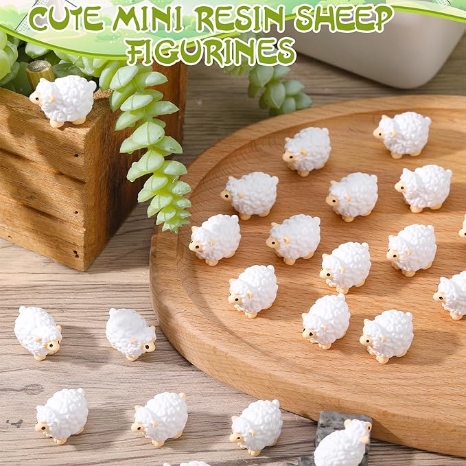 100pcs Mini Resin Sheep Figurines Garden Decor Ornaments(White) | Cute Sheep In 4 Colors Perfect Indoor Outdoor Garden Landscape Potted Plant Dollhouse Decoration