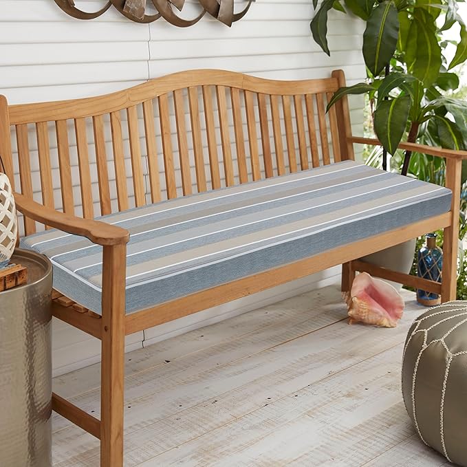 FUNHOME Outdoor Bench Cushion Covers,45" x 18" x 3", No Insert! Patio Bench Cushion Covers for Outdoor Furniture,Water Resistant Patio Loveseat Cushion Covers 1 Pack, Grey Stripe(Covers ONLY)