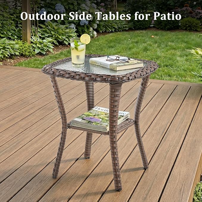 Patio Furniture Sets, 6 PCS Wicker Outdoor Furniture with Patio Sidetables - Patio Swivel Rocking Chairs and Rattan Side Table for Garden, Porch, Backyard, Blue/Brown Wicker