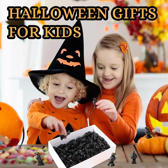60 Pcs Miniature Resin Crows Black Raven Figurines Spooky Halloween Decor Tiny Animals for Terrariums & DIY Crafts