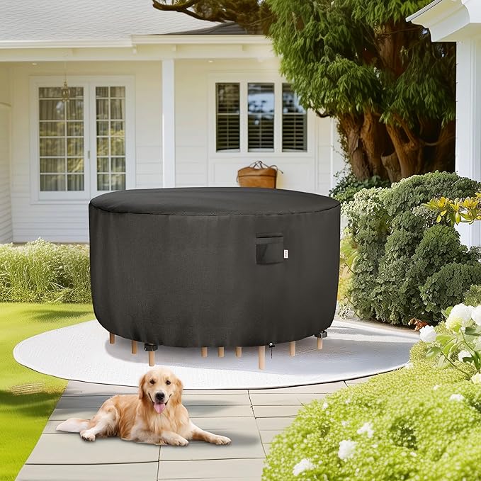 iBirdie Round Patio Furniture Cover 62 x 28 inch, 5 ft, Outdoor Waterproof and Weatherproof for Garden Table and Chairs, Heavy Duty 600D, fit 62, 60, 58 Diameter