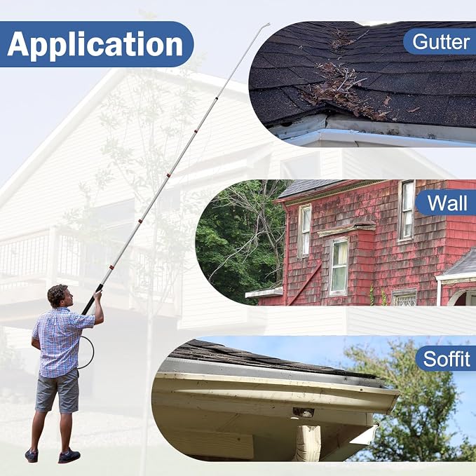 LidoDola 24FT Telescoping Pressure Washer Wand Kit - 2 Extension Poles, Gutter Cleaner, Brush, Pivoting Coupler & 7 Nozzles for Roof, Deck, Vehicle, Sidings
