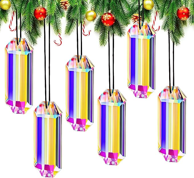 6 Pack 3'' Crystal Sun Catchers, Rainbow Maker Hanging Crytals for Windows | AB Color,Prisms Suncatchers for Garden Home Decor,Glass Ornaments For Christmas Tree,with Hooks & Cord,Light Catcher