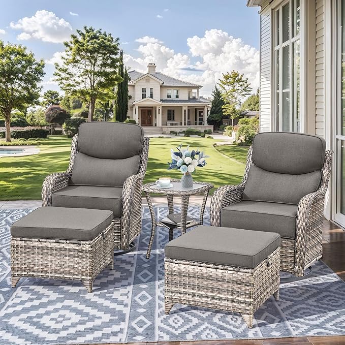HUMMUH Outdoor Wicker Swivel Rocker Chairs, Set of 2, High Back | 6 in cushions, 360° swivel and glide motion, PE wicker, metal frame, 350 lb capacity, for porch, balcony, and deck