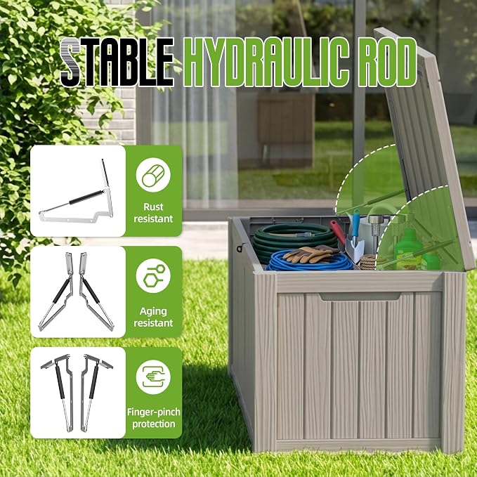 130 Gallon Outdoor Storage Box Lockable Deck Boxes Outside Bench Waterproof Resin Tool Porch Cushion Garden Pool Float UV Resistant Bin Patio Furniture Beige
