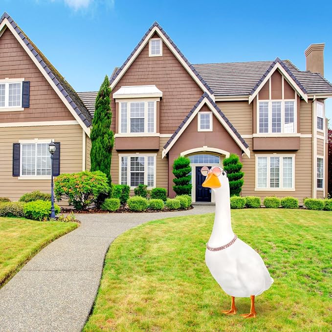 Shyyween Chain Collar and Sunglasses Porch Goose Outfits for Plastic Goose 23"/ 17'' Lawn Geese Statue Sunglasses Collar for Garden Geese Retro Pet Cosplay Party Yard(Pink,Rhinestone)