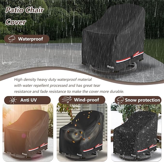 Bitubi Waterproof 2 Pack Outdoor Swivel Chair Cover for Patio Chair Size Up to 35W x 37D x 38.5H inch,Outdoor Lawn Patio Furniture Covers (Black)