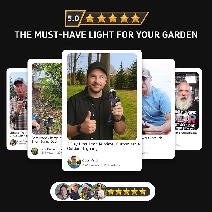 All Night Solar Spot Lights 2500mAh, Adjustable Angle Landscape Lights Waterproof, Separate Panel LED Uplight Dusk to Dawn, 5 Lighting Modes for Plant Flag Sign Bush 6 Pack