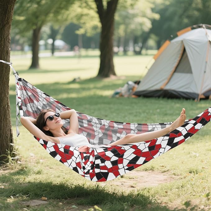 Camping Hammock Outdoor Hammocks for Outside Mosaic White Red Black Beach Trees Portable Lightweight with Pockets Tree Straps Indoor